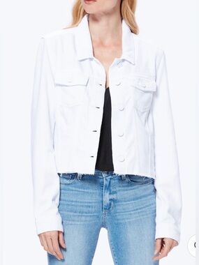 PAIGE White Cropped Denim Jacket Women Relaxed Vivienne Raw Hem Jacket